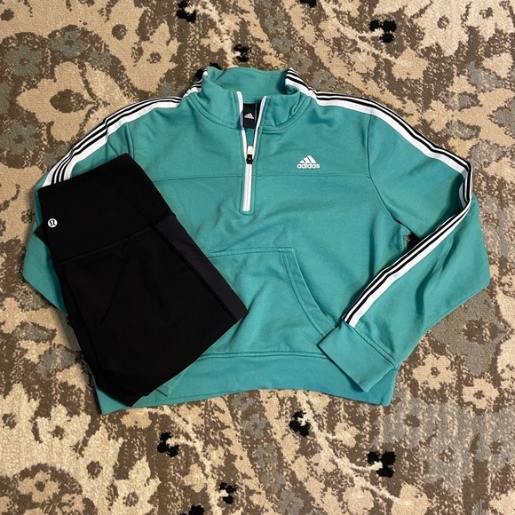 adidas Tops - 3/$25 Adidas Teal Blue White Pin Striped Pullover Size Medium